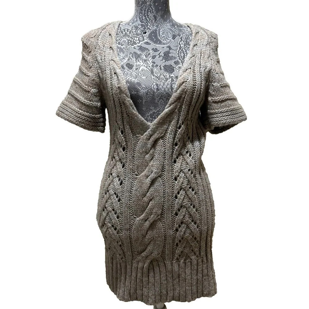 Banana Republic Alpaca Mix Cable Knit Sweater Dress Womens S V Neck Short Sleeve
